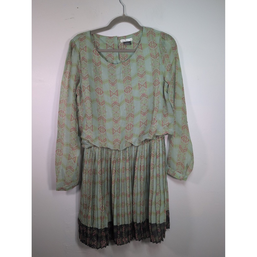 Lavand Dress Women's Medium 8 Green Flowy Boho Long Sleeve Cottagecore Farmhouse